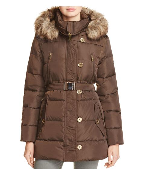 michael kors brown faux fur trim padded coat|Women's Brown Jackets and Coats .